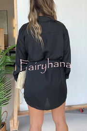 Solid Color Long Sleeve Button Casual Shirt-Style Rompers