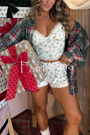 Christmas Morning Plaid Button Down Long Sleeve Pocket Loose Blouse