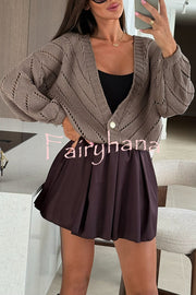 Fashion Hollow Knitted V-neck Button Loose Cardigan