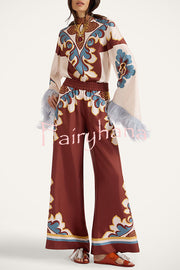 Bohemian Dreams Unique Print Elastic Waist Pocket Wide Leg Pants