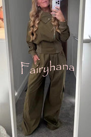 Fashionable Elastic Waist Workwear Wide-leg Pants