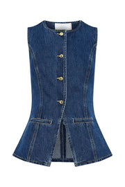 Abel Denim Button Up Princess Seams Pocket Vest Top