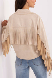 Fashion Lapel Long Sleeve Tassel Decorated Loose Coat