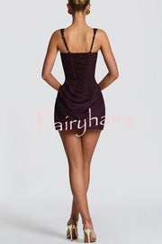 Cornelia Square Neck Back Lace-up Satin Drape Hem Mini Dress