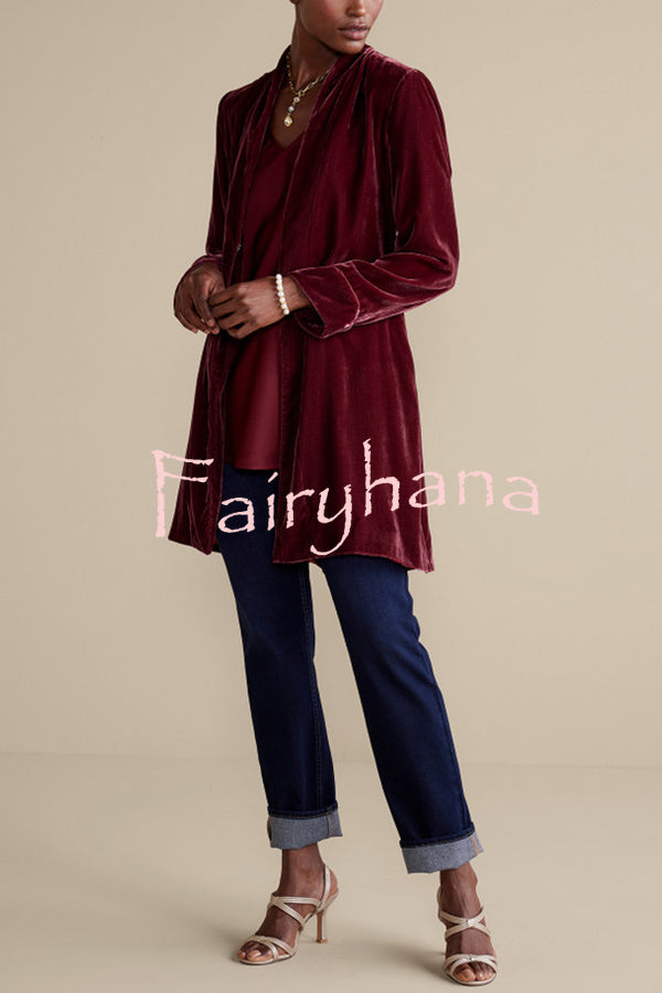 Solid Color Velvet Long-sleeved Loose Mid-length Coat