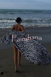Marsie Zebra-print Elastic Drawstring Waist Long Bell Sleeve Cover-up Kimono