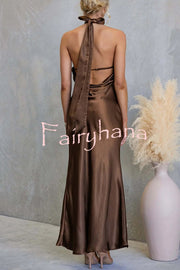 Satin Fashion Halter Backless Slim Elegant Maxi Dress