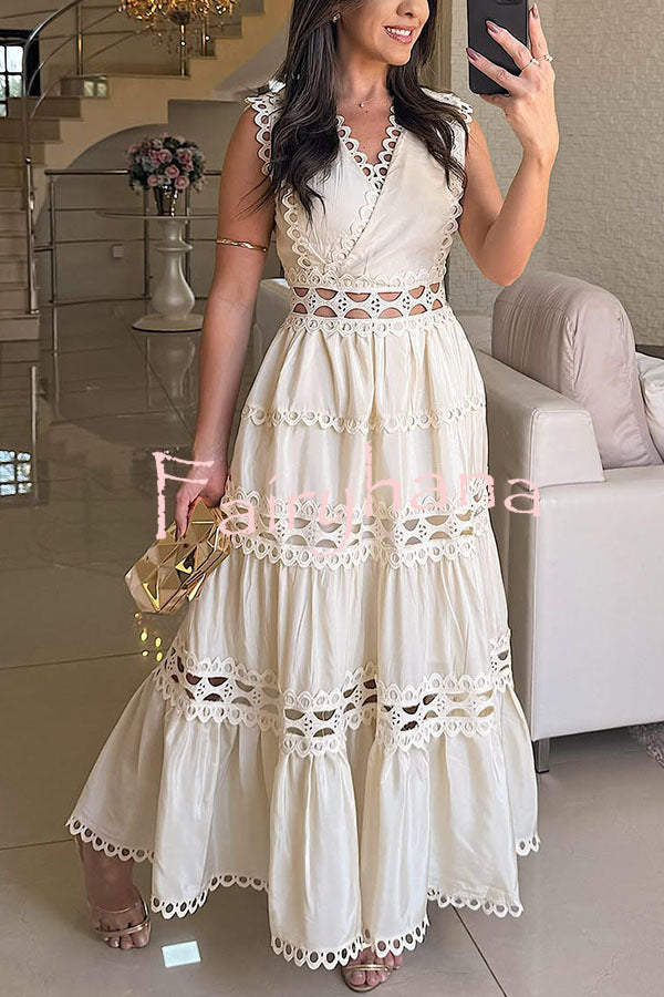 Eternal Grace Crochet Cutout Lace Trim A-line Maxi Dress