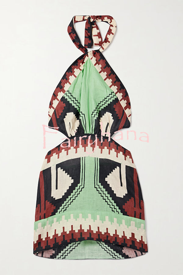 Unique Print Sexy Halter Backless Holiday Mini Dress
