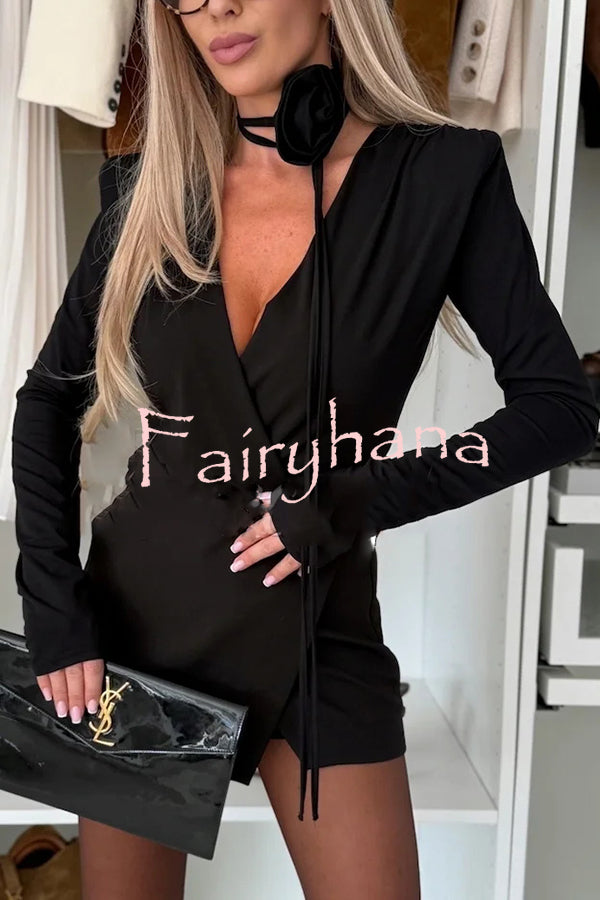 Toast To Midnight Solid Color V-neck Long Sleeve Slim-fit Bodysuit