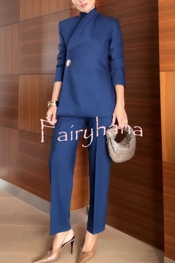 Exquisite and Fashionable Stand Lapel Neck Metal Button Long Sleeve Blazer