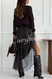 Timeless Treasures Tulle Polka Dot High Rise Elastic Waist Maxi Skirt