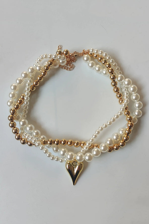Elegant Pearl Beaded Heart Pendant Necklace