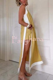 Ellie Contrast Color Sleeveless Midi Top and Elastic Waist Pocket Shorts Set