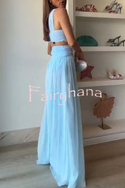 Graceful Modern Chiffon Twist Halter Neck Cutout Pleated Maxi Dress