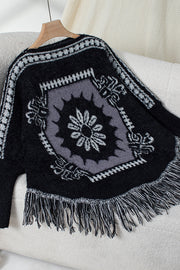 Ethnic Style Loose Long-sleeved Tassel Hem Knitted Sweater