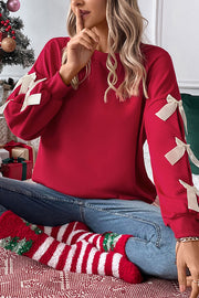 Christmas Bow-decorated Round-neck Long-sleeved Loose Sweatshirt
