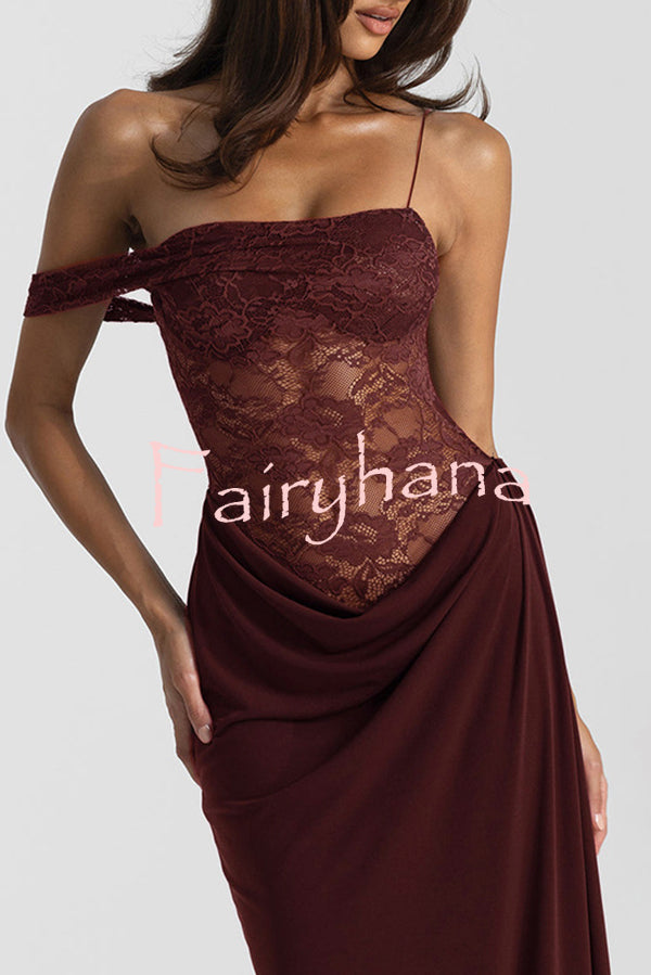 Sexy See-Through Lace Suspender Slim Slit Maxi Dress