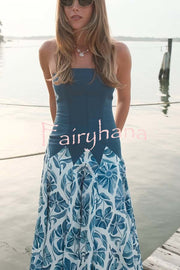 Dottie Colorblock Floral Print Drop Waist Gathered Strapless Maxi Dress