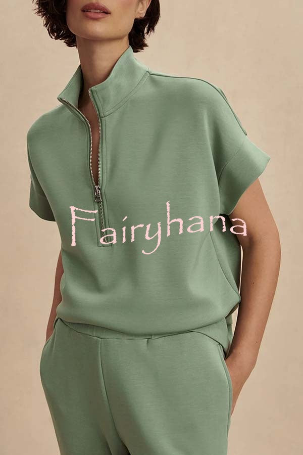 Sheridan Half-Zip Neck Short Sleeve Sweatshirt and Elastic Waist Pocket Jogger Set