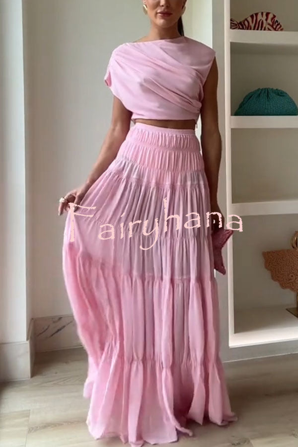 Stunning Chiffon Elastic Waist Layered A-line Maxi Skirt