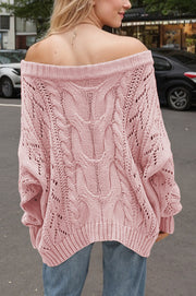 Solid Color Off-shoulder Long-sleeved Loose Knit Sweater