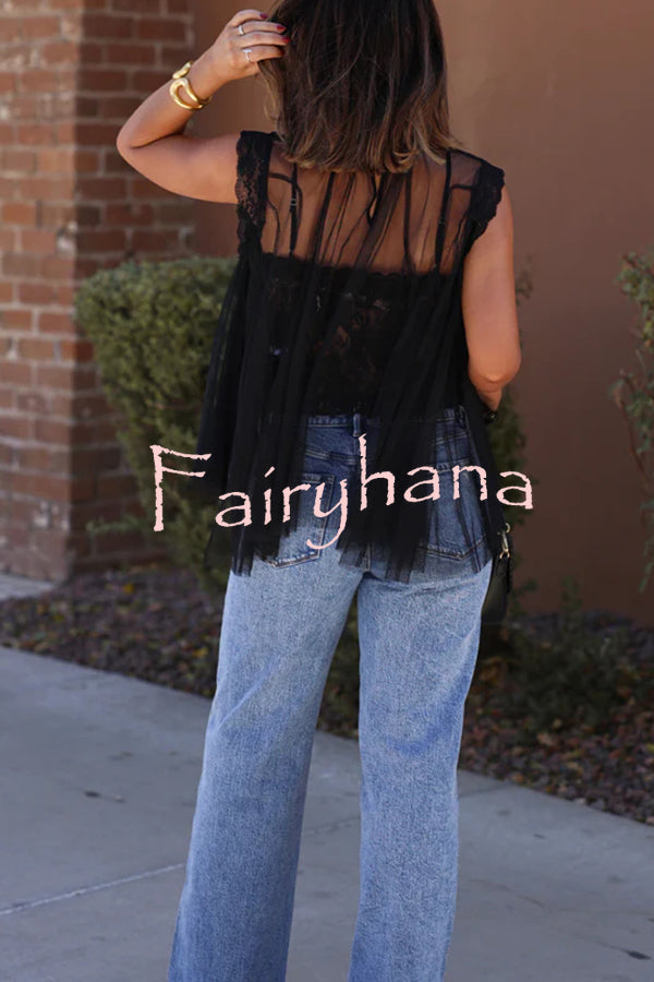 Light and Cute Tulle Lace Inner Wear High Neck Cape Top