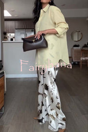 The Finishing Touch Satin Unique Print Elastic Waist Wide Leg Pants
