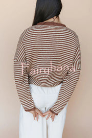 Fashionable Contrast Striped Casual Long-sleeved Knitted Cardigan