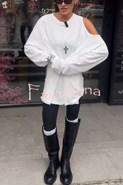 Various Ways Cutout Shoulder Long Sleeve Side Button Relaxed T-shirts