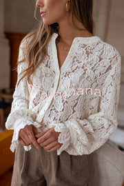 Fashionable Lace Long-sleeved Casual Button-down Shirt