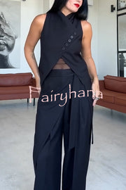 Urban Charm High Stand-up Collar Oblique Buckle Design Sleeveless Vest