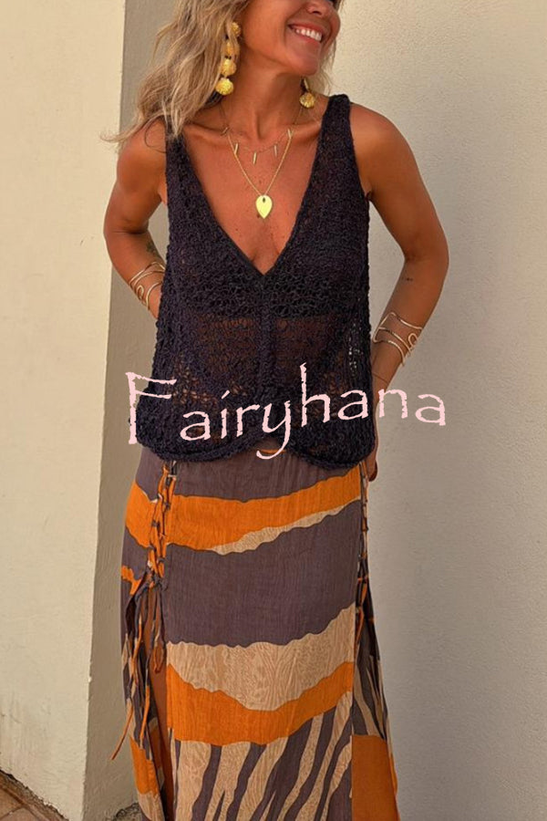 Malibu Knit V-neck Hollow Out Twist Loose Tank