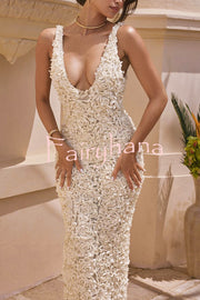 Three-dimensional Flower Sexy V-neck Slim Maxi Dress