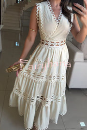 Eternal Grace Crochet Cutout Lace Trim A-line Maxi Dress