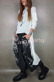 Solid Color Knitted Long-sleeved Casual Slit Midi Dress