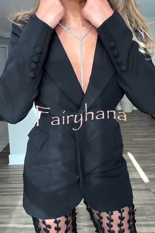 Queen Temperament Button Up Long Sleeve Backless Lapel Blazer