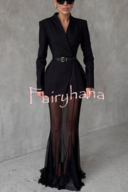 Shes Timeless Mesh High Rise Elastic Waist Fishtail Maxi Skirt