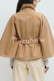 Fashionable Stand Collar Button Waist Tie Loose Cape