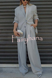 Girl Boss Avant-garde Contrast Colors Lapel Boyfriend Blazer and Pocketed Wide Leg Pants Set
