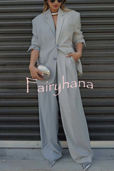 Girl Boss Avant-garde Contrast Colors Lapel Boyfriend Blazer and Pocketed Wide Leg Pants Set