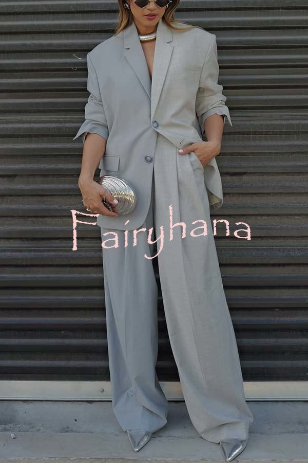 Girl Boss Avant-garde Contrast Colors Lapel Boyfriend Blazer and Pocketed Wide Leg Pants Set