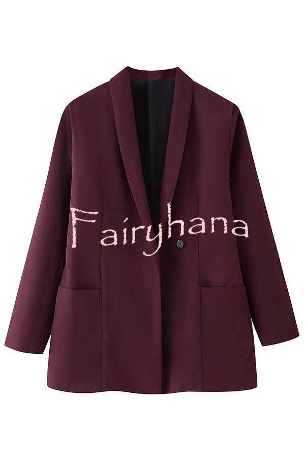 Solid Color Lapel Long Sleeve Casual Pocket Long Blazer