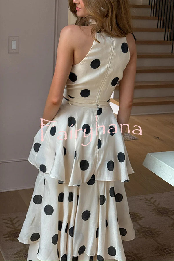 Gift To You Polka Dot Print High Neck Sleeveless Top and Layered Hem Maxi Skirt Set