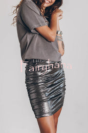 The Perfect Match Glitter Fabric Ruched Elastic Waist Mini Skirt