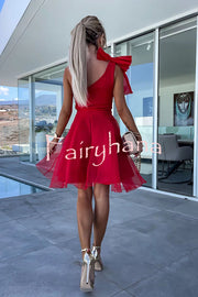 Lifetime Celebrations Tulle One Shoulder Bow Design Mini Dress