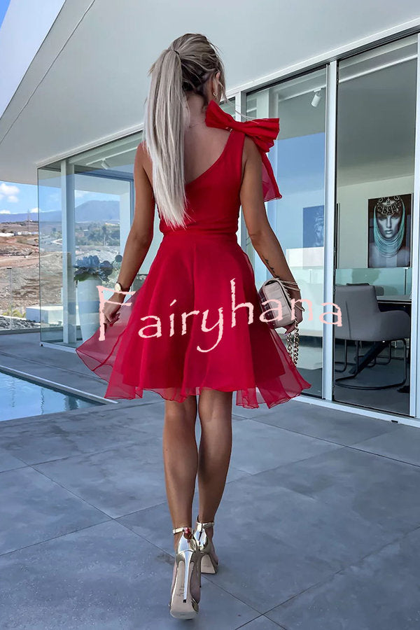 Lifetime Celebrations Tulle One Shoulder Bow Design Mini Dress