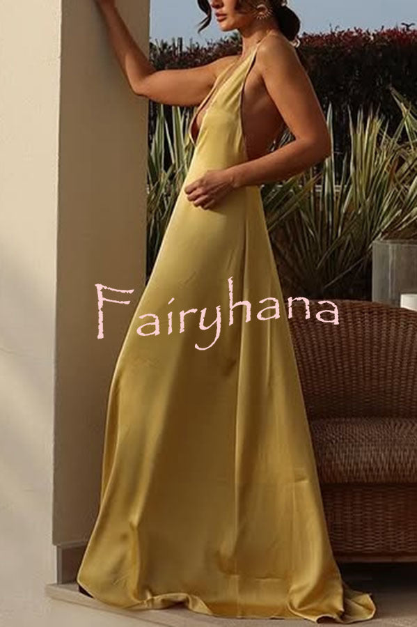Golden Hour Plung V-neck Resin Beads Detail Backless Maxi Dress