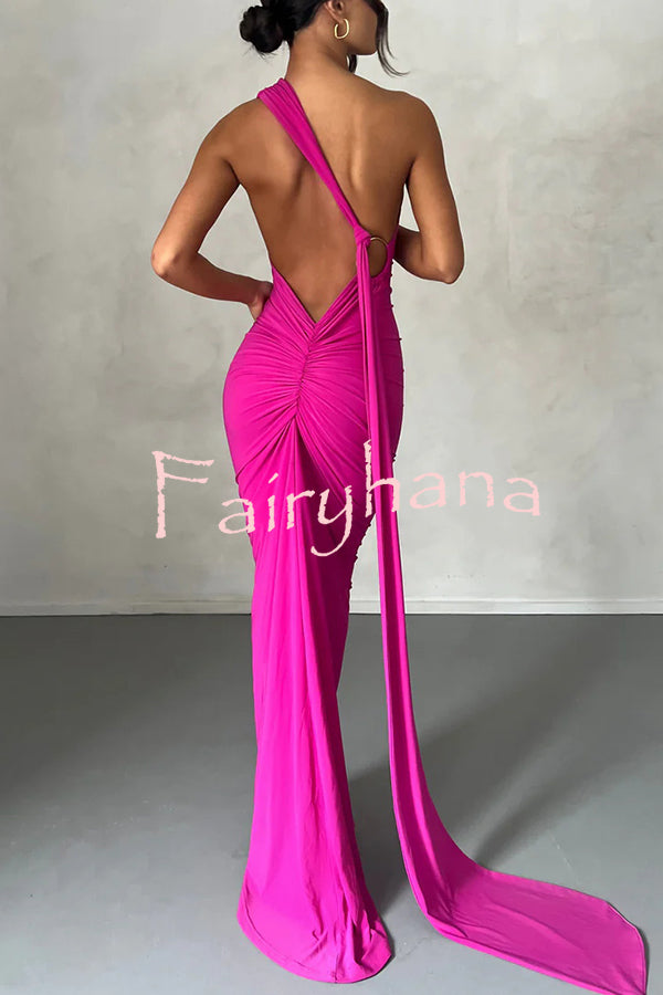 Sexy Backless Pleated Slim Solid Color Sleeveless Elegant Maxi Dress