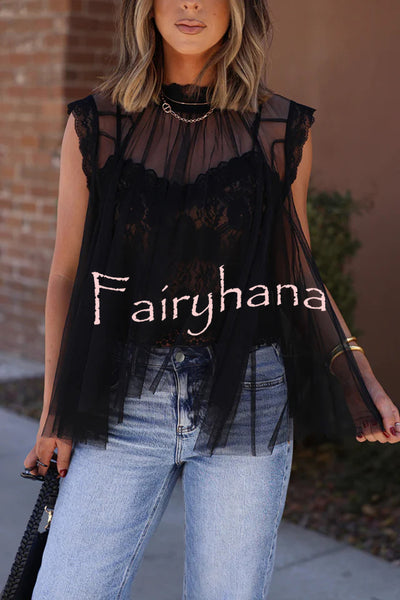Light and Cute Tulle Lace Inner Wear High Neck Cape Top